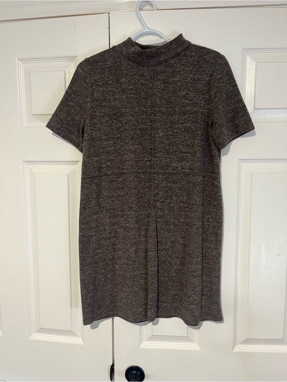 Zara Heathered Brown Short-Sleeve Mock Neck Dress